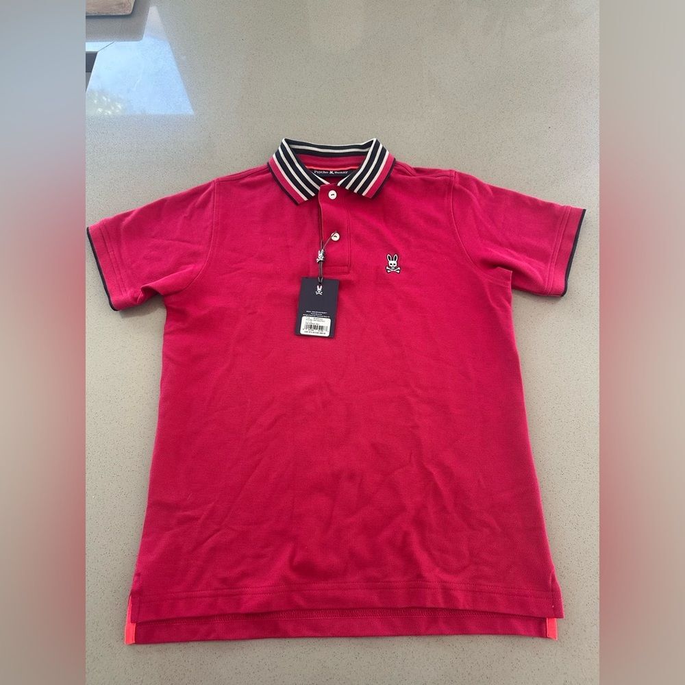 Brand New With Tag! Psycho Bunny Kids Walter Pique Red Polo Short Sleeve Large - Picture 2 of 5